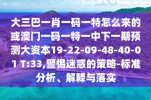 大三巴一肖一碼一特怎么來的或澳門一碼一特一中下一期預測大資本19-22-09-48-40-01 T:33,警惕迷惑的策略-標準分析、解釋與落實
